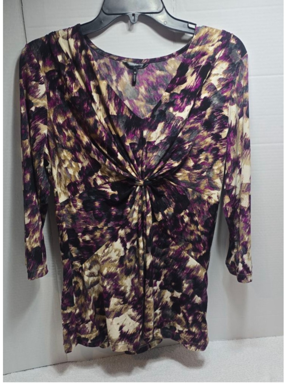 Women's Daisy Fuentes Blouse M Purple Beige Abstract Print